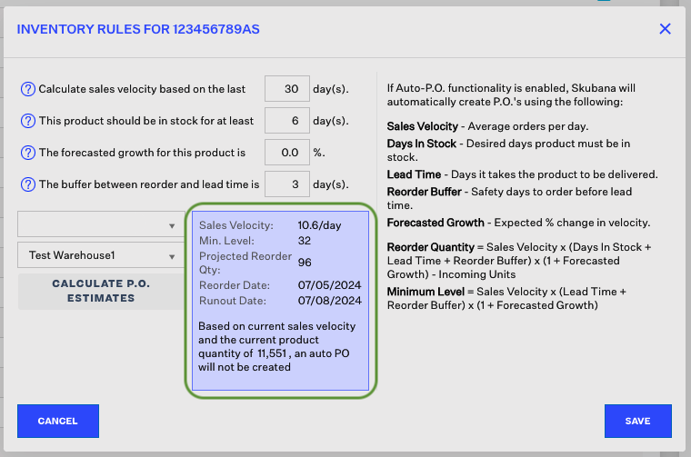 Reorder Rules Estimates