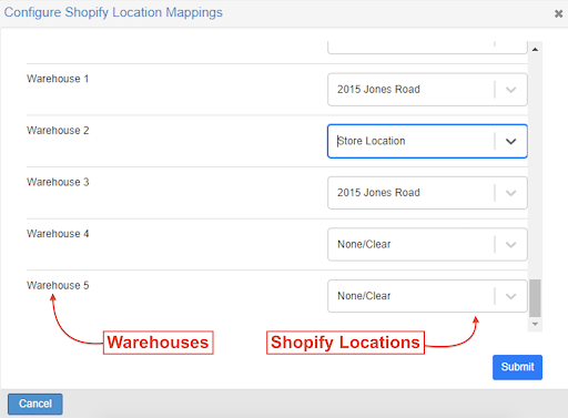 Shopify location mappings