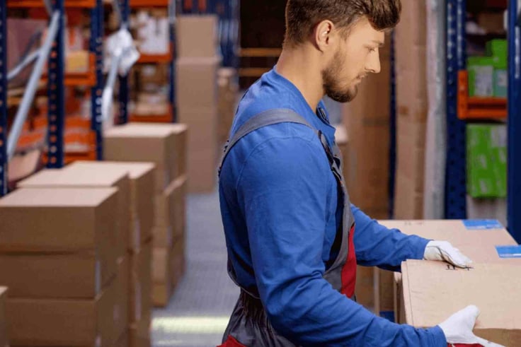 warehouse worker holding a parcel